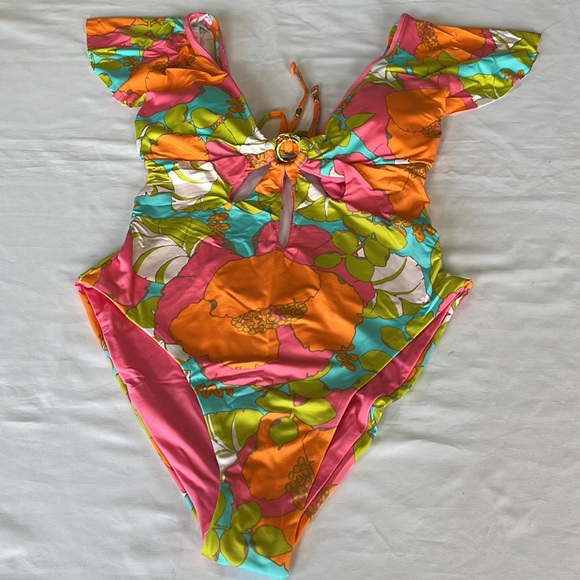 Trina Turk Swim Trina Turk Playa De Flor Flutter Sleeve Maillot One